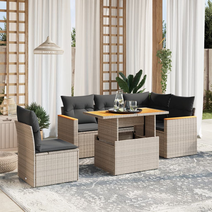 sofasæt til haven 6 dele med hynder polyrattan grå