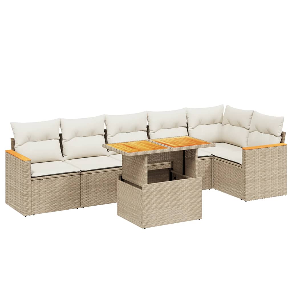 sofasæt til haven 7 dele med hynder polyrattan beige
