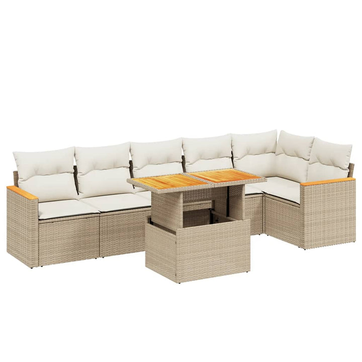 sofasæt til haven 7 dele med hynder polyrattan beige