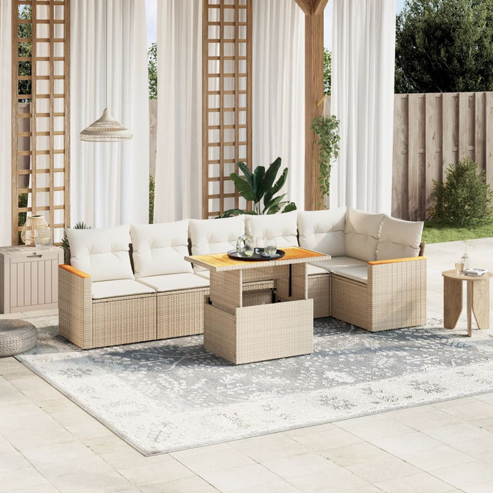 sofasæt til haven 7 dele med hynder polyrattan beige