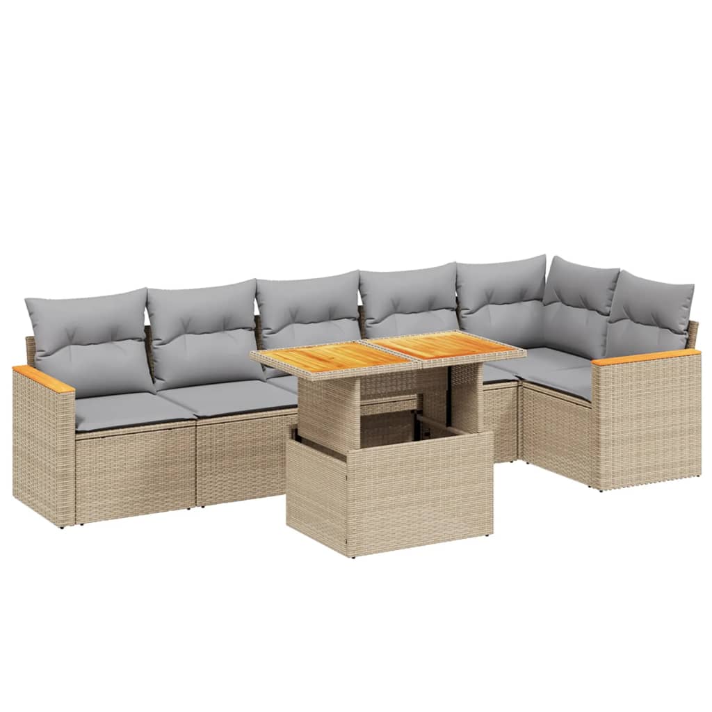 sofasæt til haven 7 dele med hynder polyrattan beige