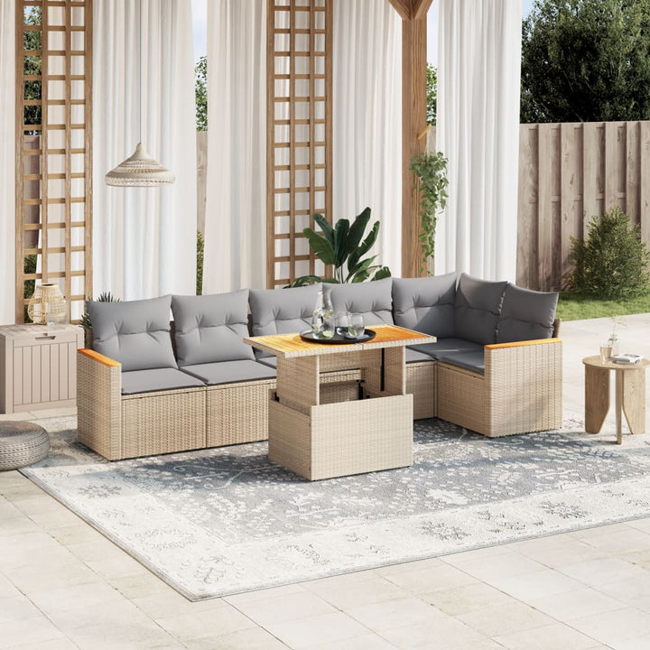 sofasæt til haven 7 dele med hynder polyrattan beige
