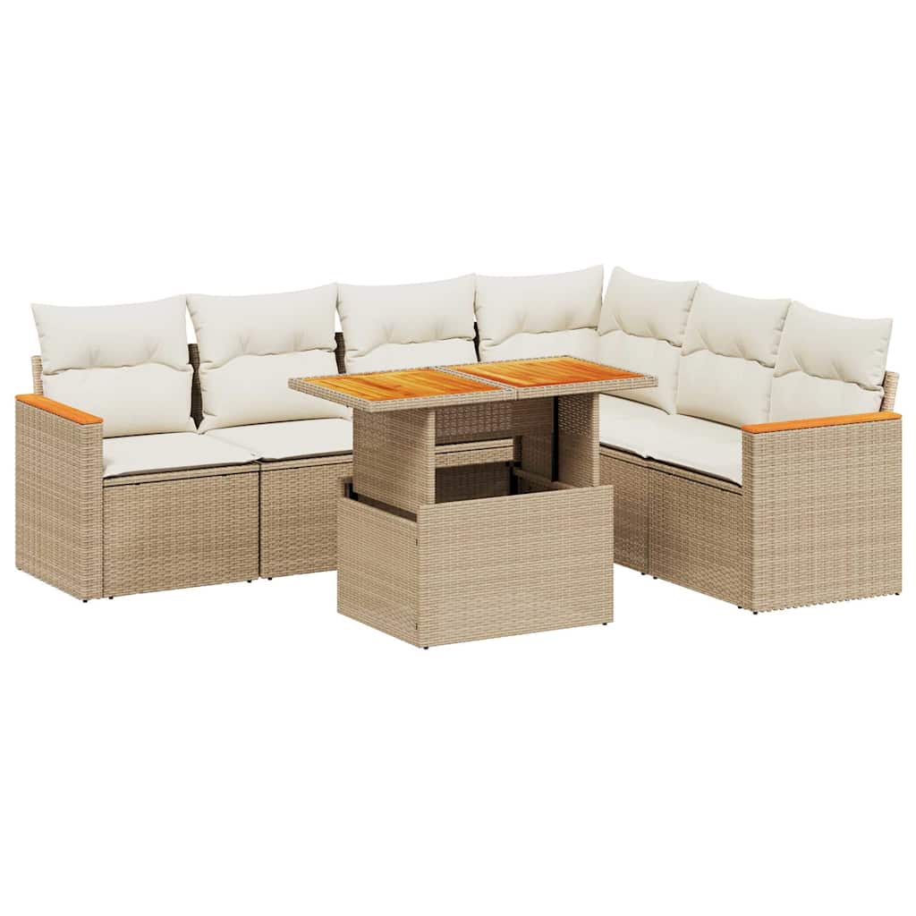 sofasæt til haven 7 dele med hynder polyrattan beige