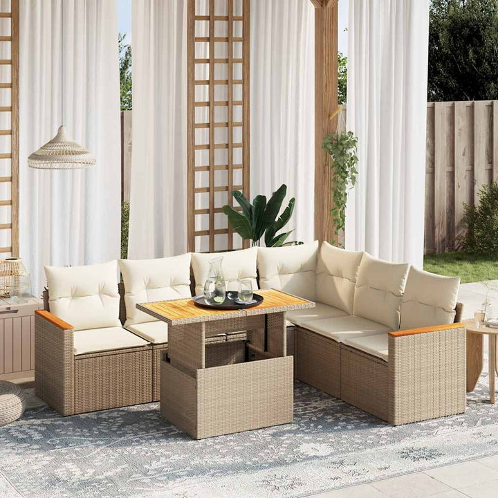 sofasæt til haven 7 dele med hynder polyrattan beige