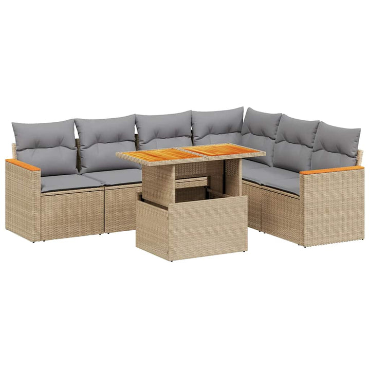 sofasæt til haven 7 dele med hynder polyrattan beige