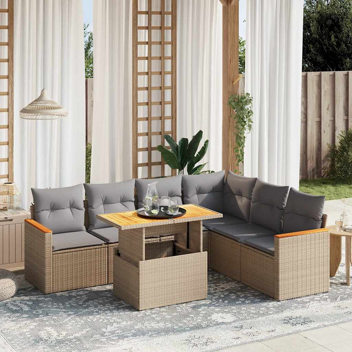 sofasæt til haven 7 dele med hynder polyrattan beige