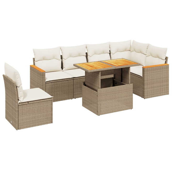sofasæt til haven 7 dele med hynder polyrattan beige
