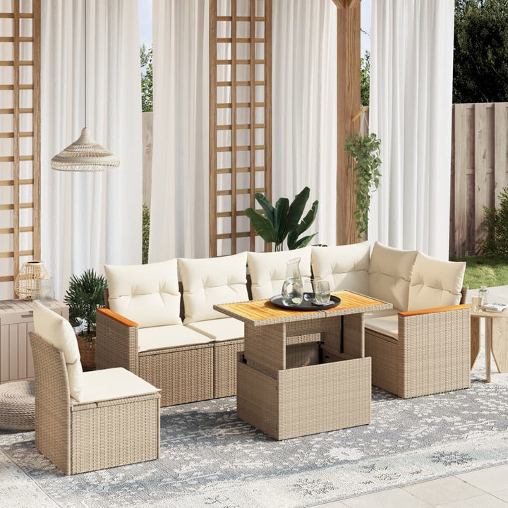 sofasæt til haven 7 dele med hynder polyrattan beige