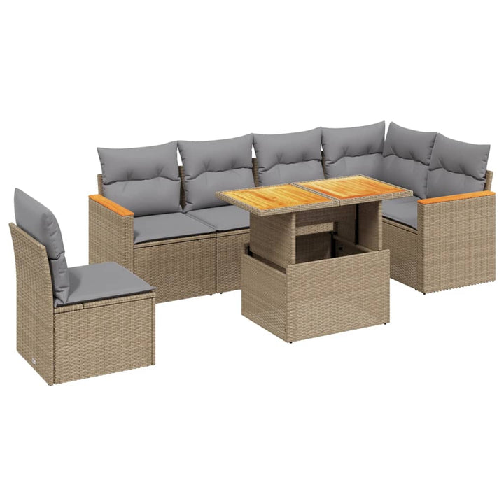 sofasæt til haven 7 dele med hynder polyrattan beige