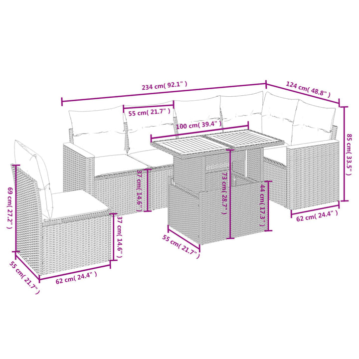sofasæt til haven 7 dele med hynder polyrattan beige