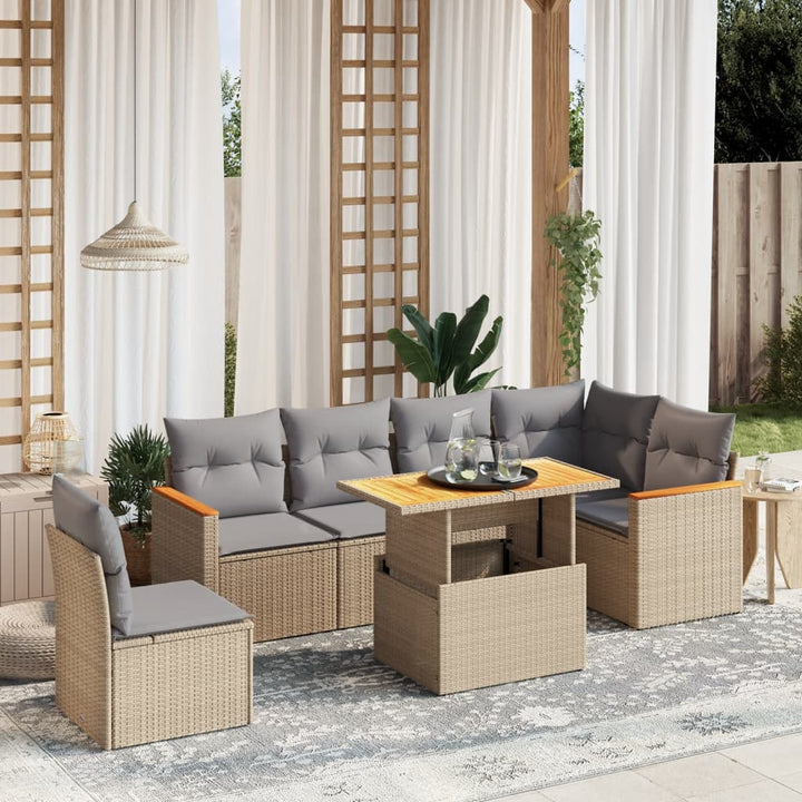 sofasæt til haven 7 dele med hynder polyrattan beige