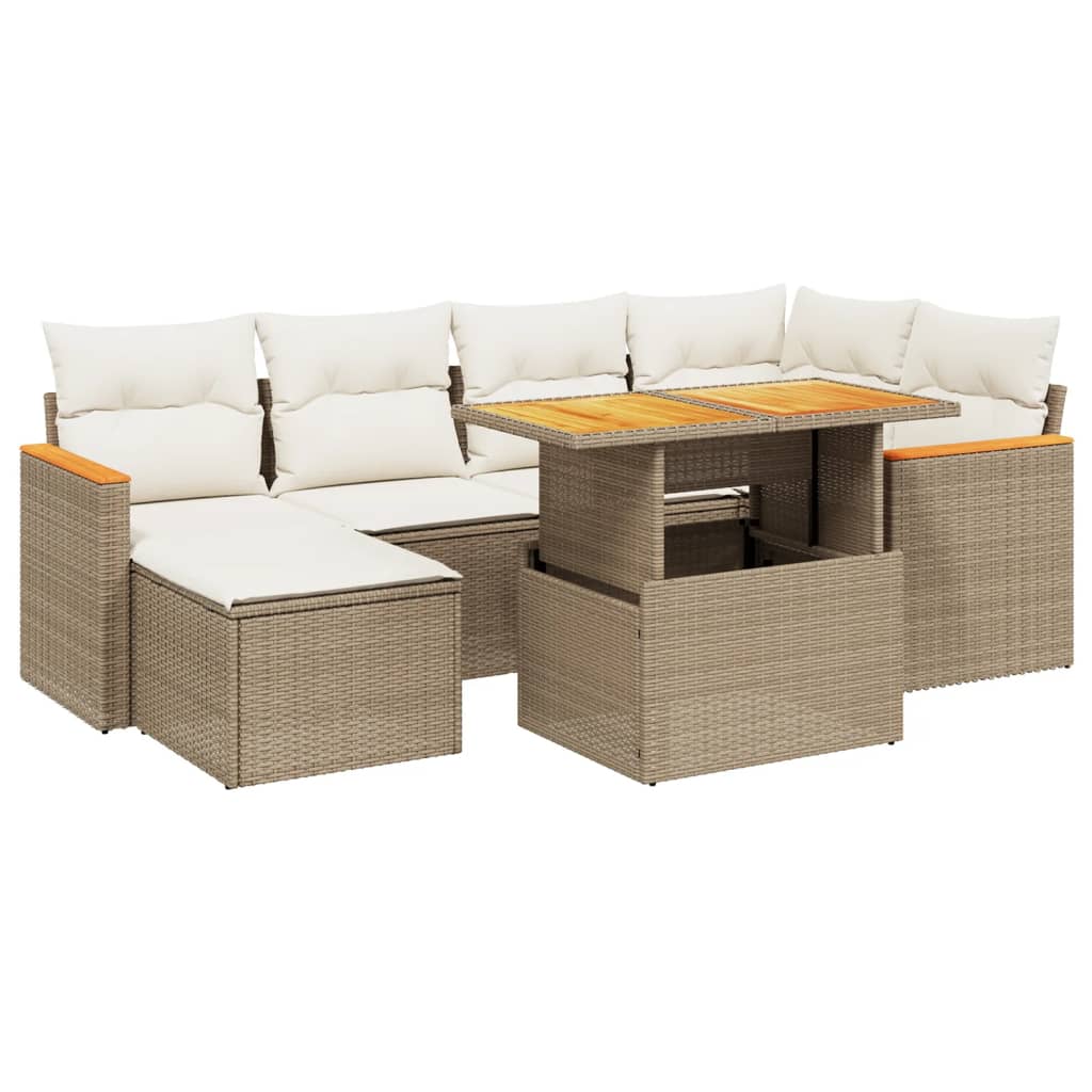 sofasæt til haven 7 dele med hynder polyrattan beige