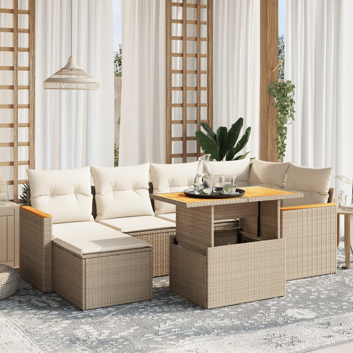 sofasæt til haven 7 dele med hynder polyrattan beige