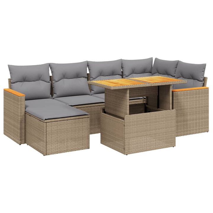 sofasæt til haven 7 dele med hynder polyrattan beige