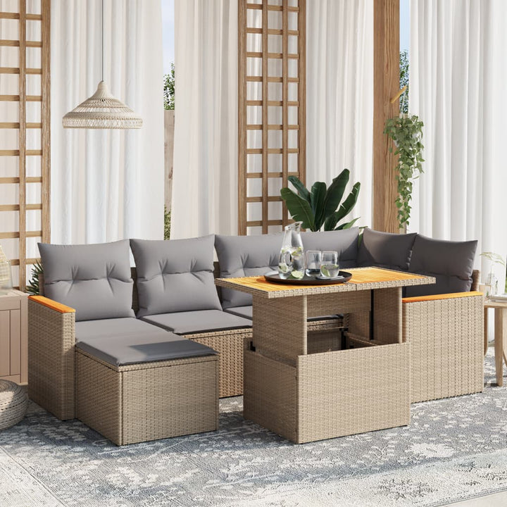 sofasæt til haven 7 dele med hynder polyrattan beige