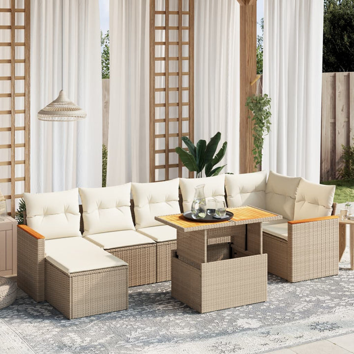 sofasæt til haven 8 dele med hynder polyrattan beige