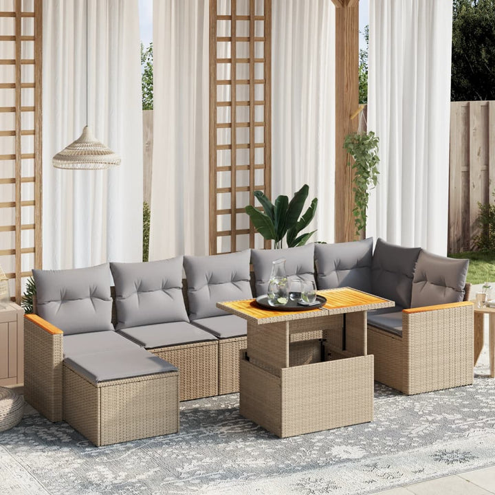 sofasæt til haven 8 dele med hynder polyrattan beige