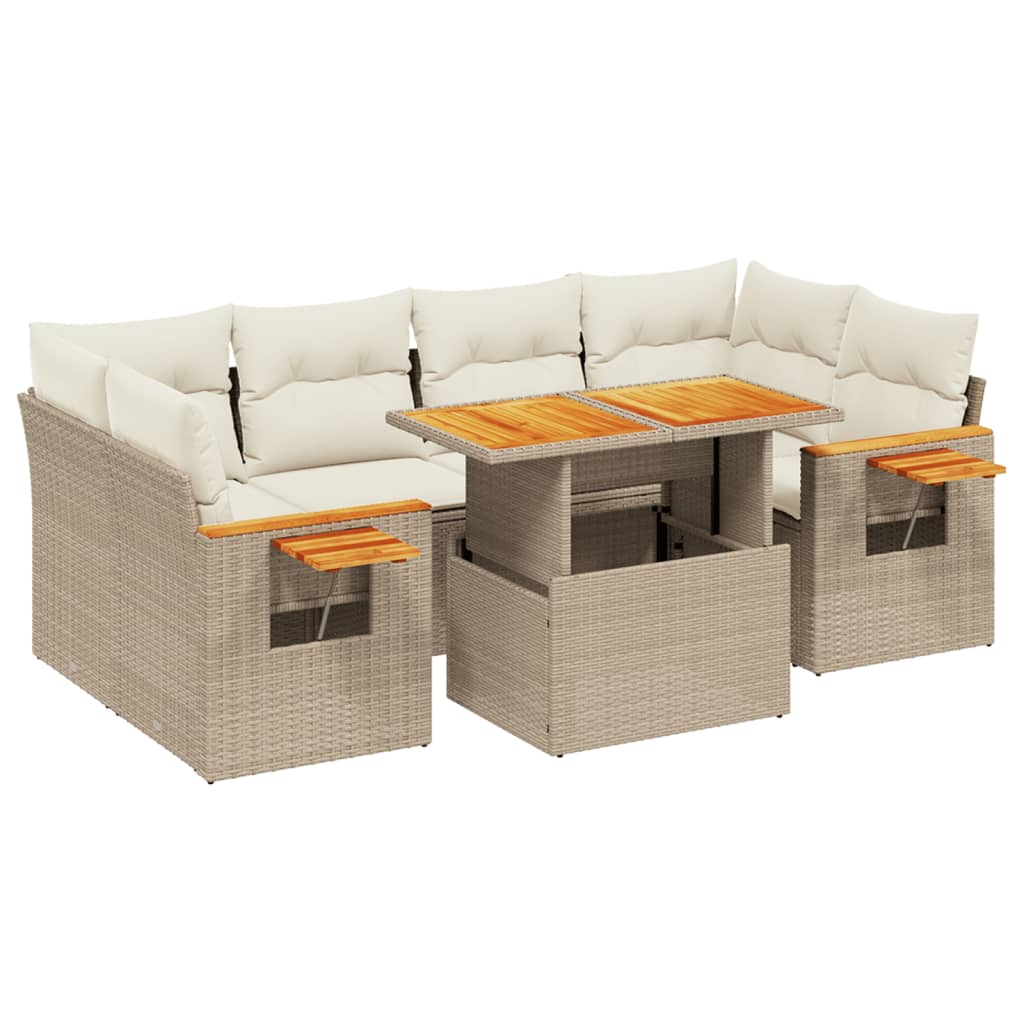 sofasæt til haven 7 dele med hynder polyrattan beige