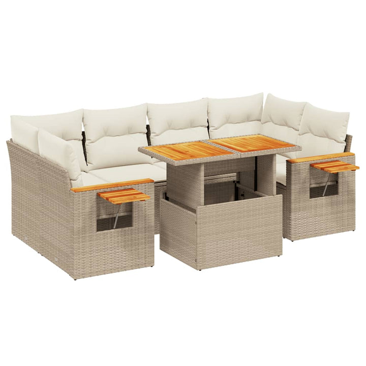 sofasæt til haven 7 dele med hynder polyrattan beige