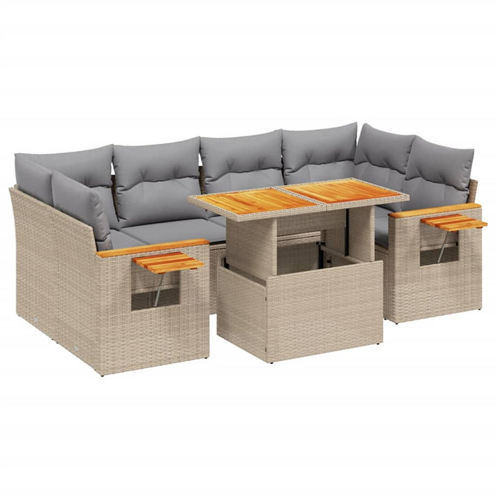 sofasæt til haven 7 dele med hynder polyrattan beige