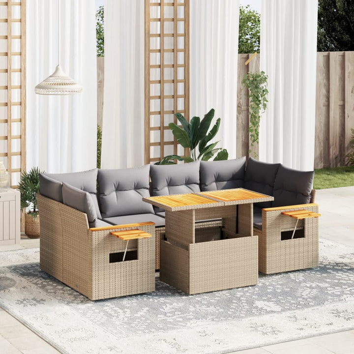 sofasæt til haven 7 dele med hynder polyrattan beige