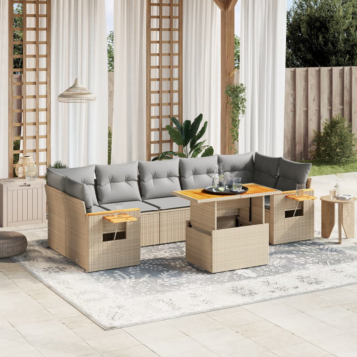 sofasæt til haven 8 dele med hynder polyrattan beige