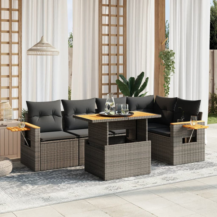 sofasæt til haven 6 dele med hynder polyrattan grå