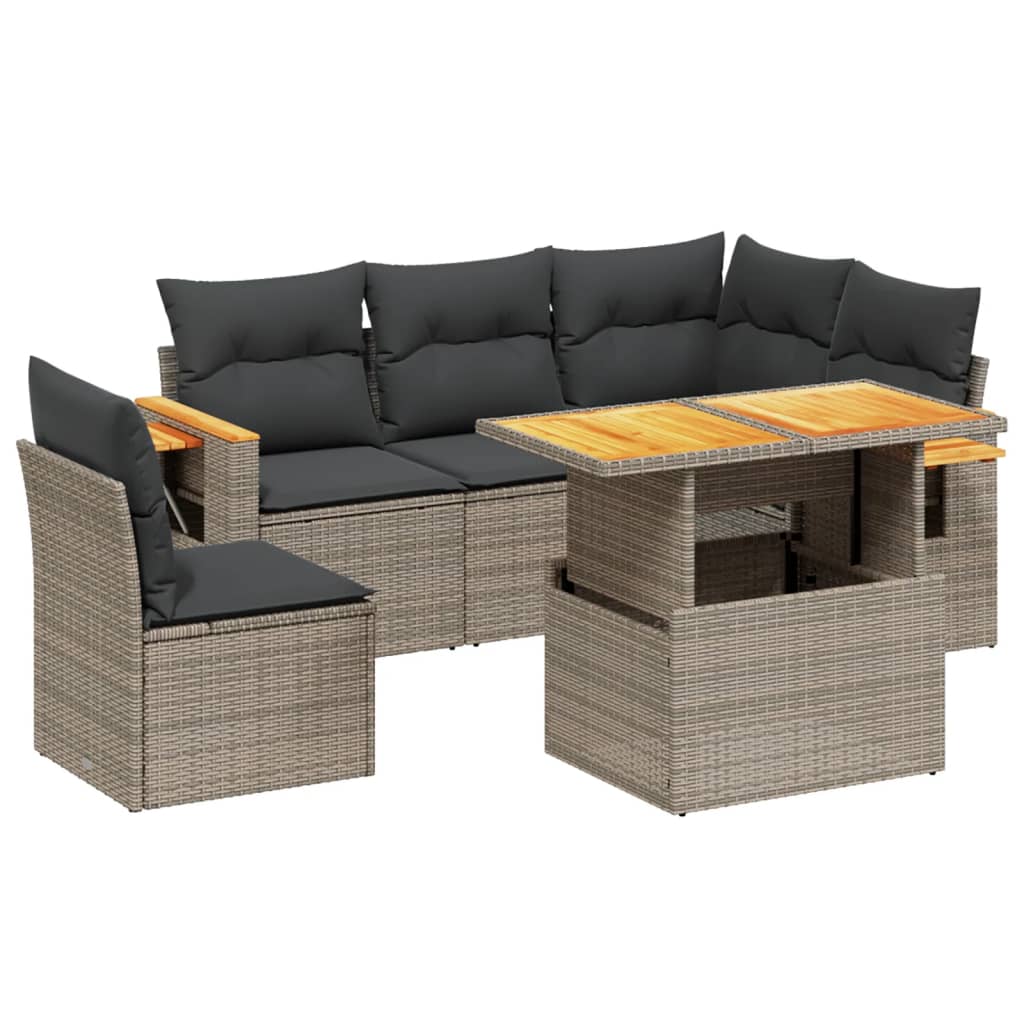 sofasæt til haven 6 dele med hynder polyrattan grå