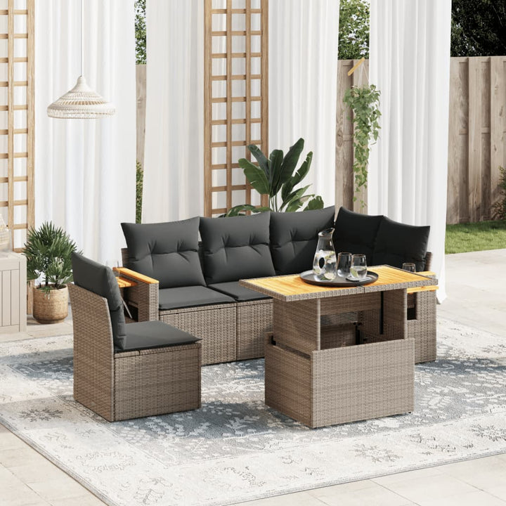 sofasæt til haven 6 dele med hynder polyrattan grå