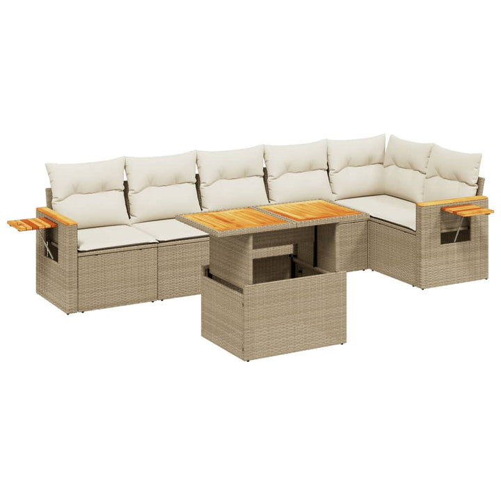 sofasæt til haven 7 dele med hynder polyrattan beige