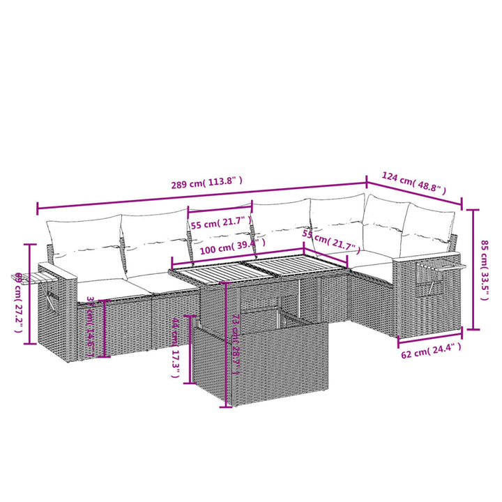 sofasæt til haven 7 dele med hynder polyrattan beige