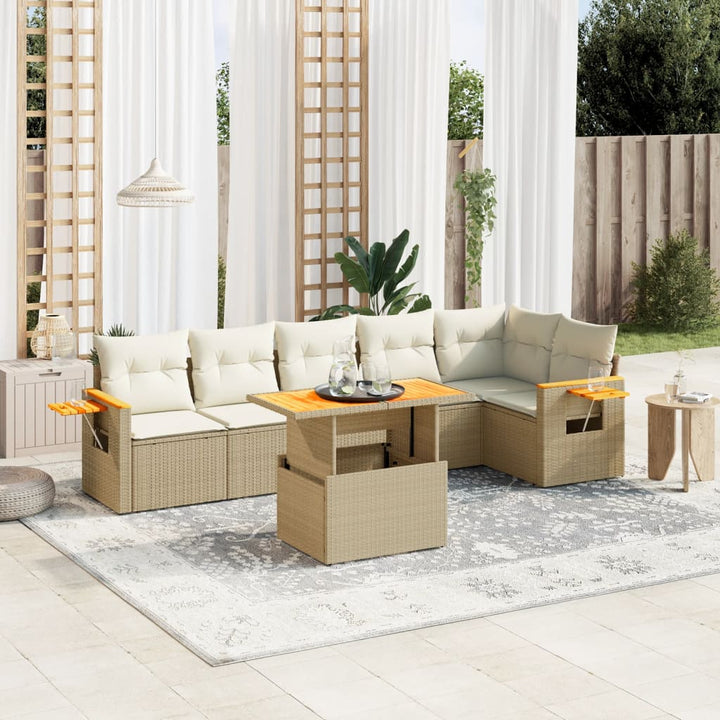 sofasæt til haven 7 dele med hynder polyrattan beige