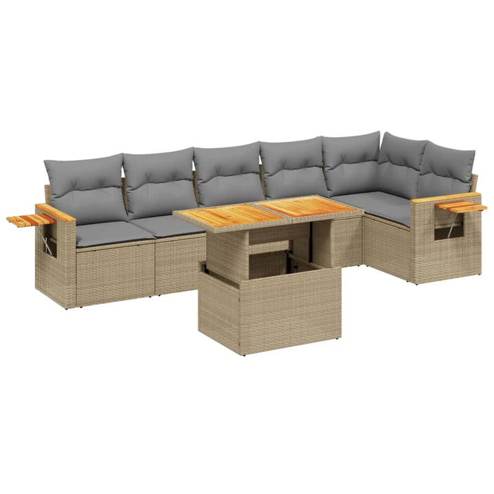 sofasæt til haven 7 dele med hynder polyrattan beige