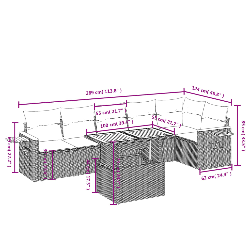 sofasæt til haven 7 dele med hynder polyrattan beige