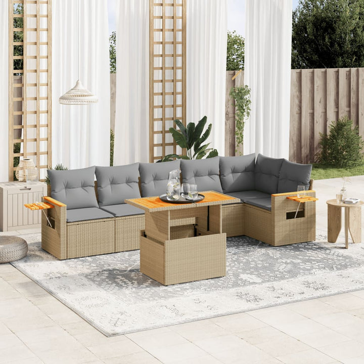 sofasæt til haven 7 dele med hynder polyrattan beige