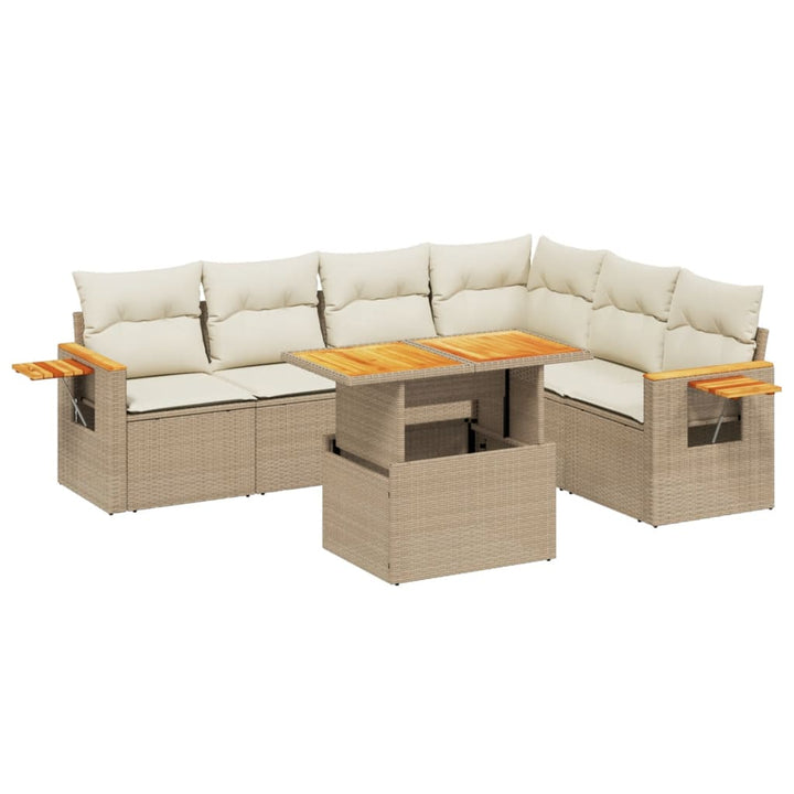 sofasæt til haven 7 dele med hynder polyrattan beige