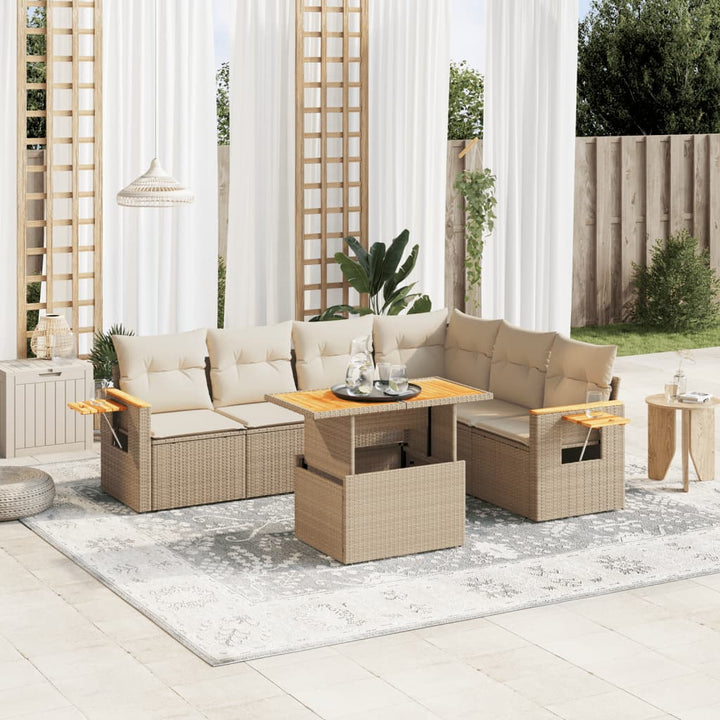 sofasæt til haven 7 dele med hynder polyrattan beige
