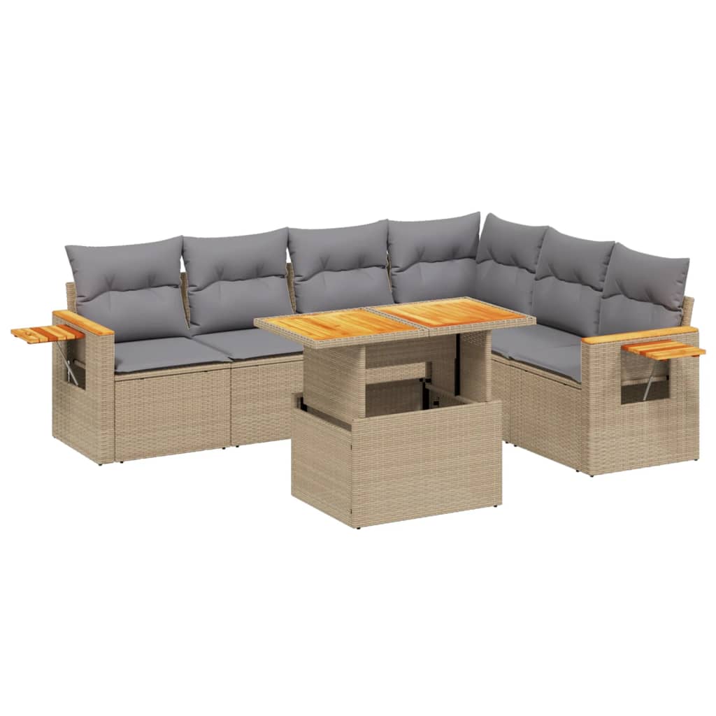sofasæt til haven 7 dele med hynder polyrattan beige