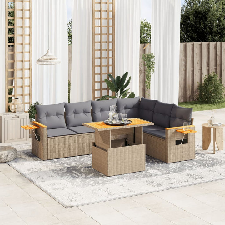 sofasæt til haven 7 dele med hynder polyrattan beige