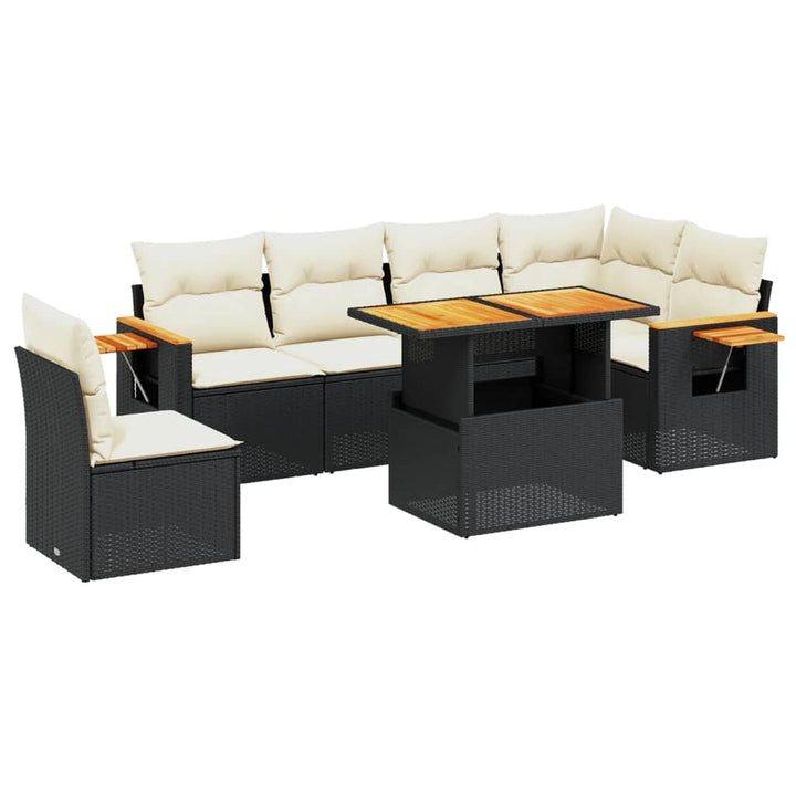 sofasæt til haven 7 dele med hynder polyrattan sort