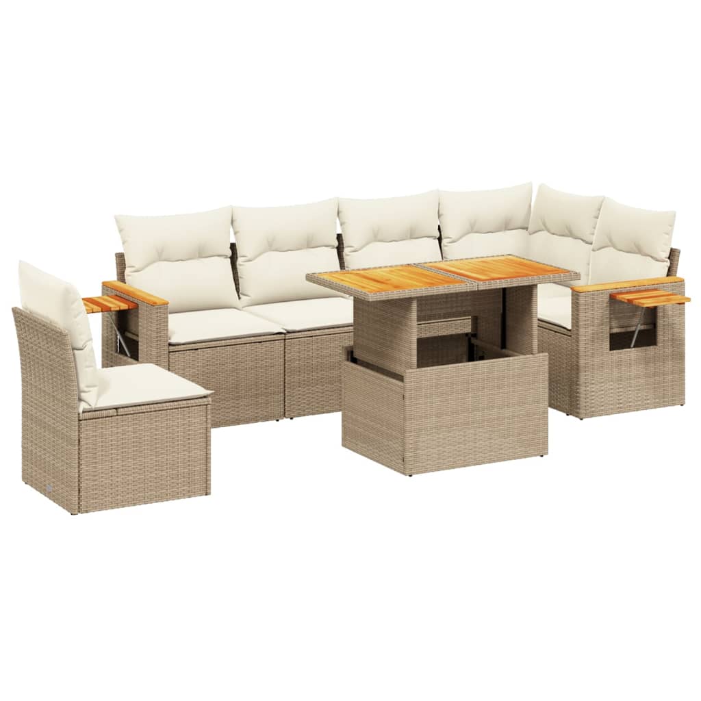 sofasæt til haven 7 dele med hynder polyrattan beige