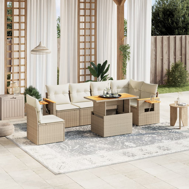 sofasæt til haven 7 dele med hynder polyrattan beige