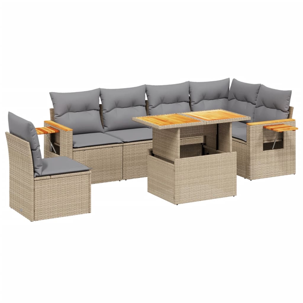 sofasæt til haven 7 dele med hynder polyrattan beige