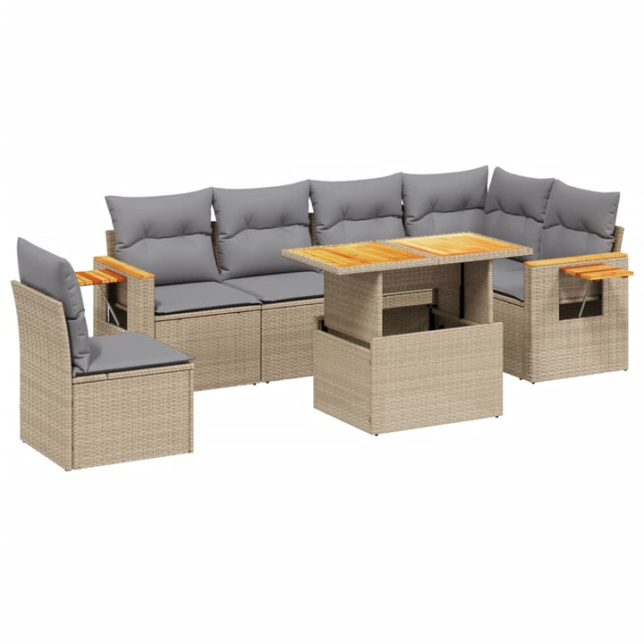 sofasæt til haven 7 dele med hynder polyrattan beige