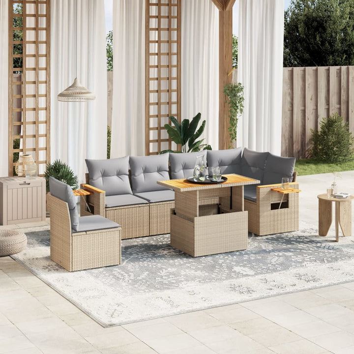 sofasæt til haven 7 dele med hynder polyrattan beige