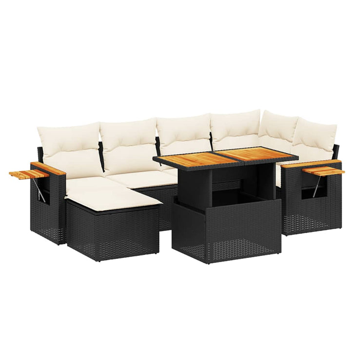sofasæt til haven 7 dele med hynder polyrattan sort