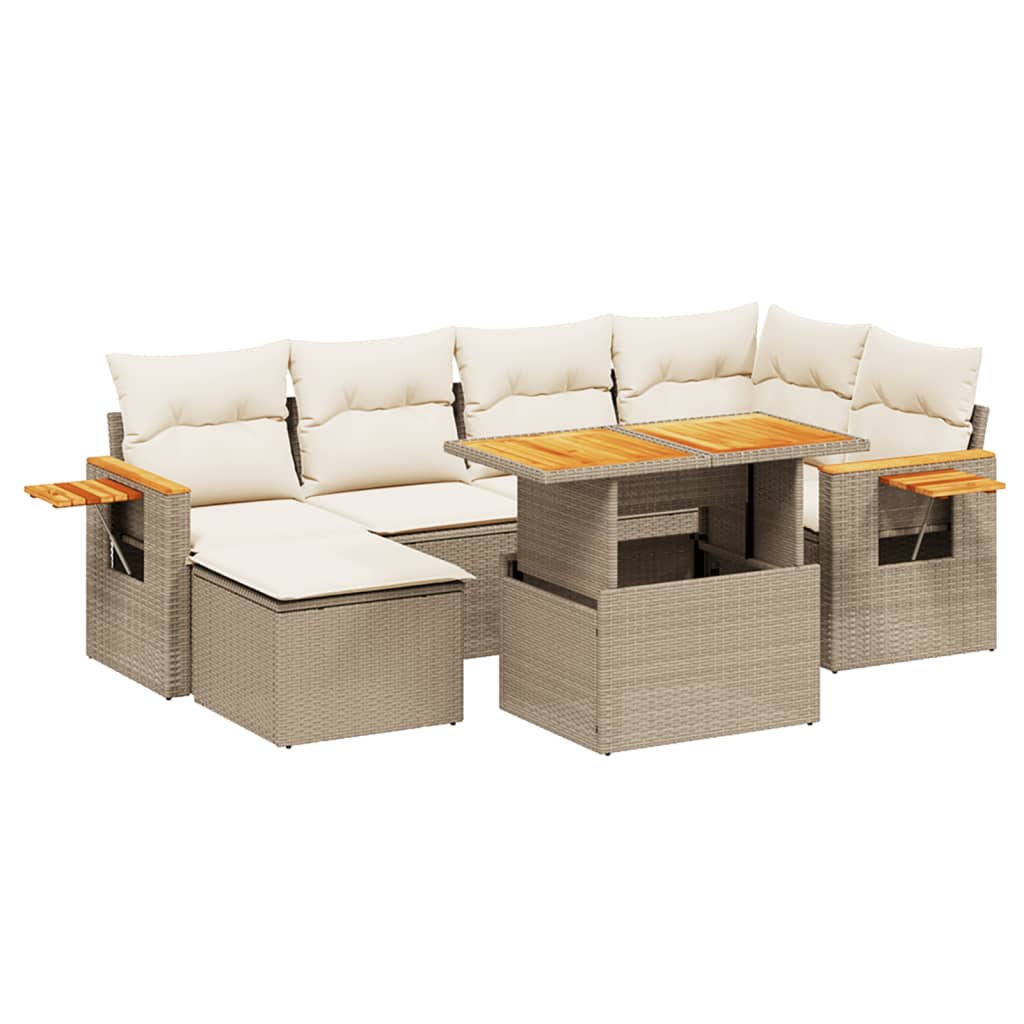 sofasæt til haven 7 dele med hynder polyrattan beige