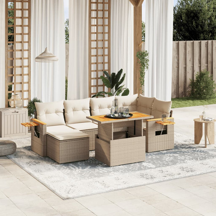 sofasæt til haven 7 dele med hynder polyrattan beige