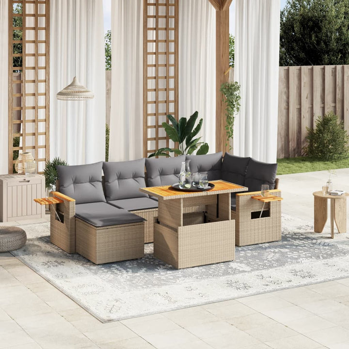sofasæt til haven 7 dele med hynder polyrattan beige