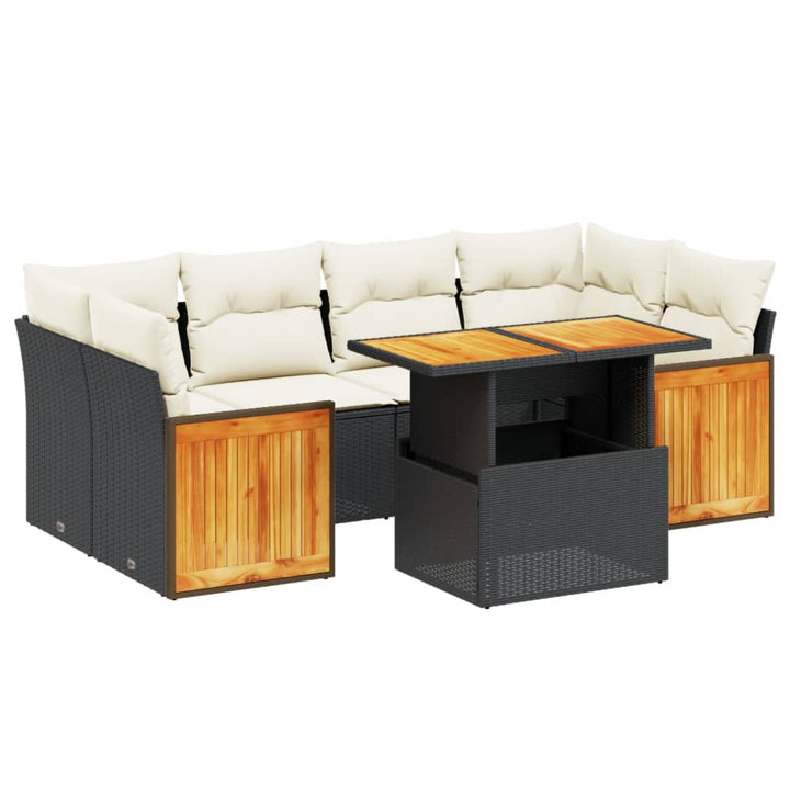 sofasæt til haven 7 dele med hynder polyrattan sort